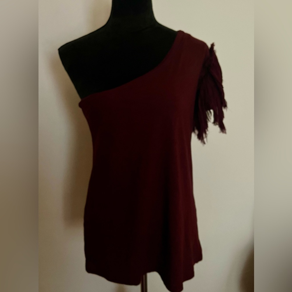 Elizabeth and James Burgundy One-Shoulder Top